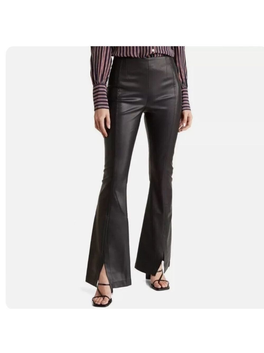 NWT Free People We The Free Women’s Flare Slit Faux Leather Pants Black 28